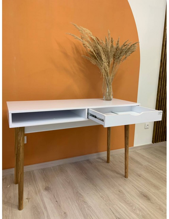 Письмовий стіл LION Сканді-1 Німфея Альба (білий)/Дуб Артизан (стільниця) (LION-041394) ТОП