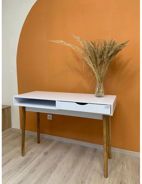 Письмовий стіл LION Сканді-1 Німфея Альба (білий)/Дуб Артизан (стільниця) (LION-041394) ТОП