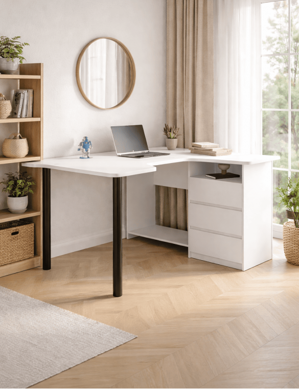 Геймерський комп'ютерний стіл LION Буст кутовий з шухлядами Німфея Альба (білий) (LION-041459) ТОП