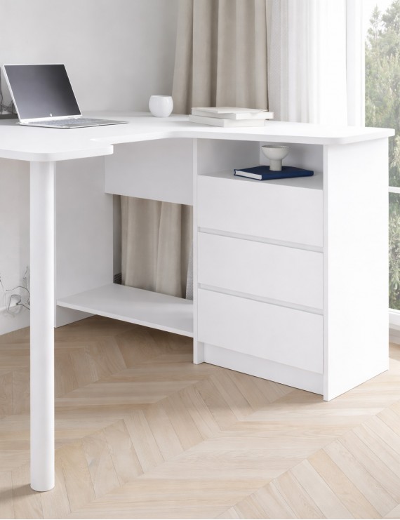 Геймерський комп'ютерний стіл LION Буст кутовий з шухлядами Німфея Альба (білий) (LION-041459) ТОП