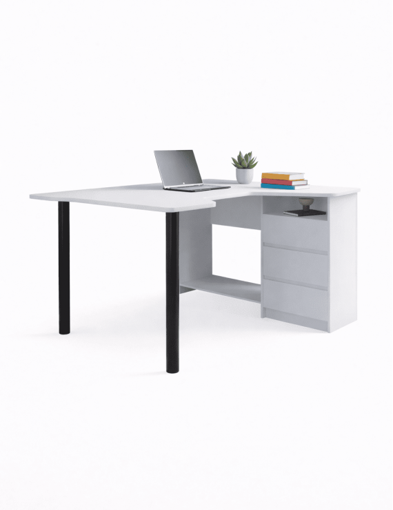 Геймерський комп'ютерний стіл LION Буст кутовий з шухлядами Німфея Альба (білий) (LION-041459) ТОП