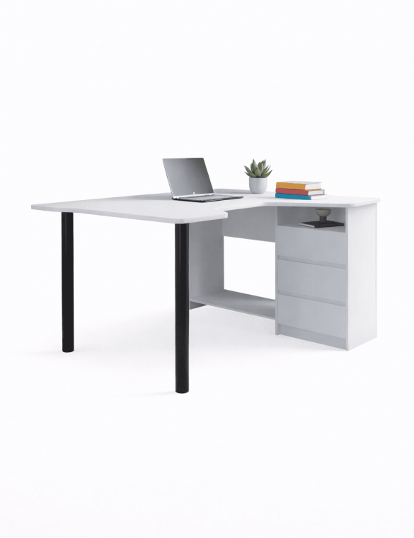 Геймерський комп'ютерний стіл LION Буст кутовий з шухлядами Німфея Альба (білий) (LION-041459) ТОП