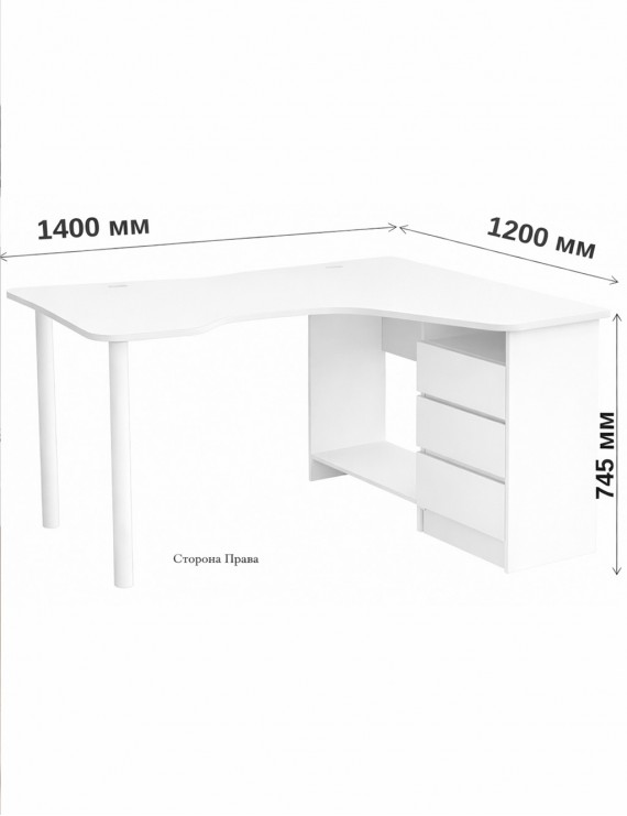 Геймерський комп'ютерний стіл LION Буст кутовий з шухлядами Німфея Альба (білий) (LION-041459) ТОП