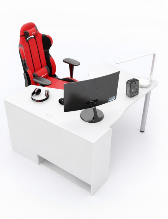 Геймерський комп'ютерний стіл LION Буст кутовий з шухлядами Німфея Альба (білий) (LION-041459) ТОП