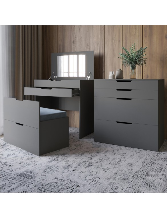 Комод-трюмо із дзеркалом, нішею під сидінням та шухлядою LION Азія Антрацит (LION-041662) ТОП