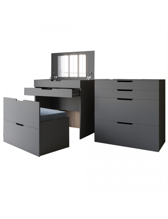 Комод-трюмо із дзеркалом, нішею під сидінням та шухлядою LION Азія Антрацит (LION-041662) ТОП