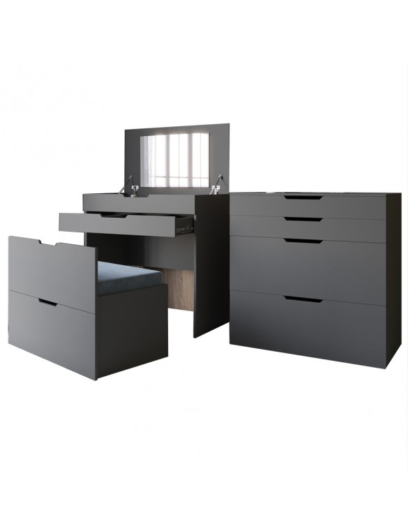 Комод-трюмо із дзеркалом, нішею під сидінням та шухлядою LION Азія Антрацит (LION-041662) ТОП