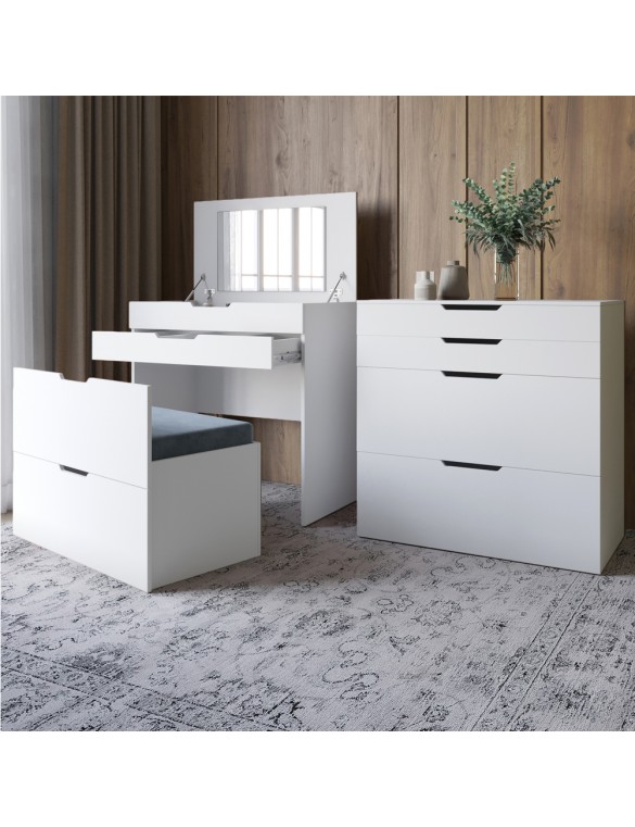 Комод-трюмо із дзеркалом, нішею під сидінням та шухлядою LION Азія Німфея Альба (білий) (LION-041673) ТОП