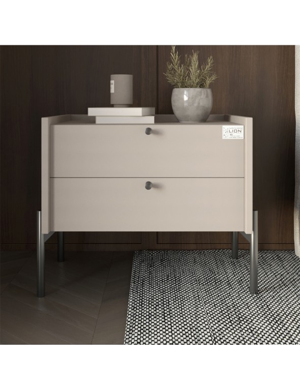 Тумба приліжкова LION Wood з двома шухлядами Кашемір (чорні ножки) (LION-041356) ТОП
