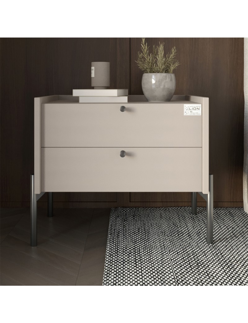 Тумба приліжкова LION Wood з двома шухлядами Кашемір (чорні ножки) (LION-041356) ТОП