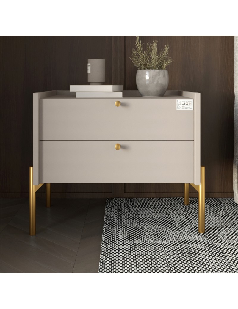 Тумба приліжкова LION Wood з двома шухлядами Кашемір (золоті ножки) (LION-041355) ТОП