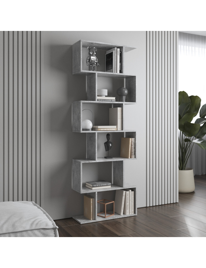 Полиця для книг VAYS M-56 Бетон, стелаж на 6 полиць, ЛДСП, 70×24×195 см - для дому, вітальні, офісу