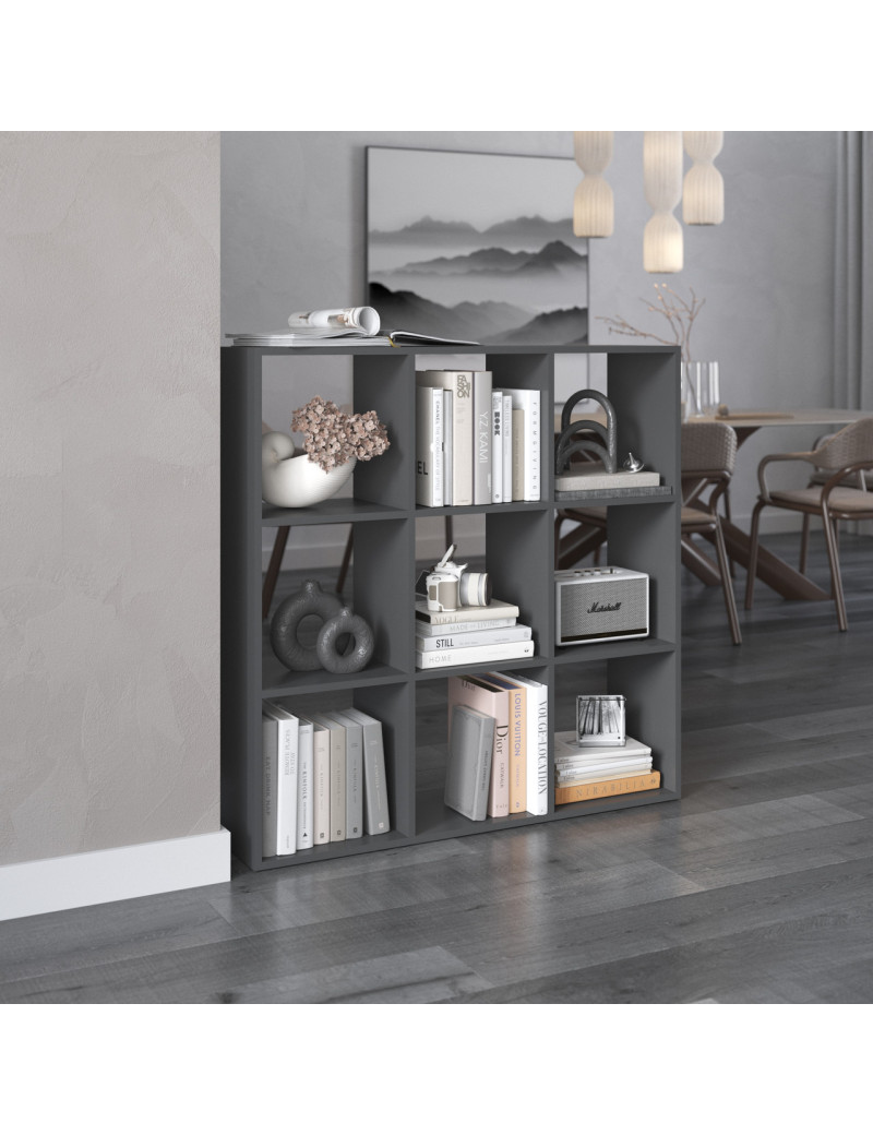 Стелаж VAYS M-20 Антрацит, книжкова полиця з 9 комірками, ЛДСП, 108×29×108 см - для дому, офісу, дитячої або вітальні
