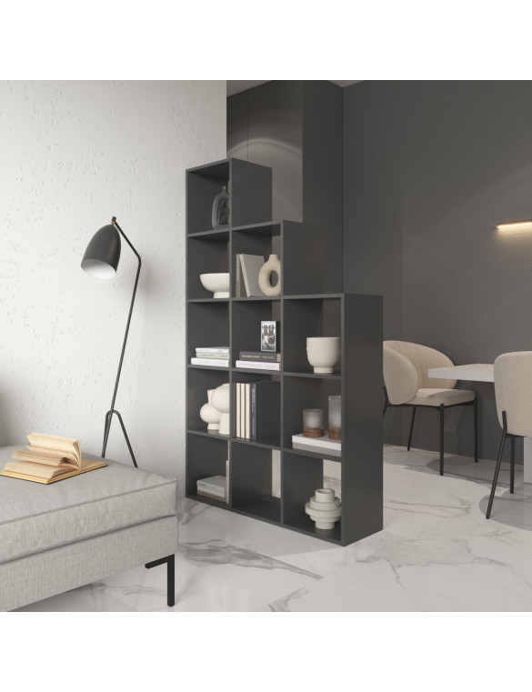 Стелаж VAYS M-6 Антрацит, книжкова полиця на 12 комірок, ЛДСП, 108×29×178 см - для дому, офісу, дитячої або вітальні