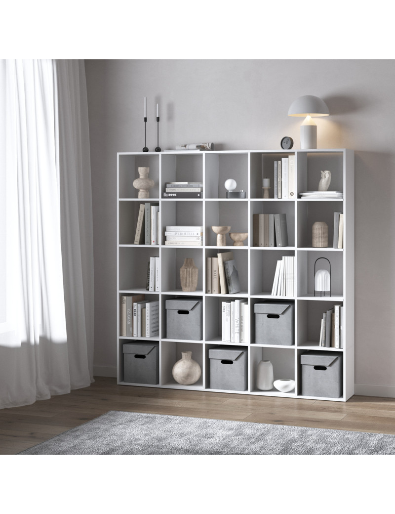 Стелаж VAYS M-4 Білий, книжкова полиця з 25 комірками, ЛДСП, 178×29×178 см – для дому, офісу, дитячої або вітальні