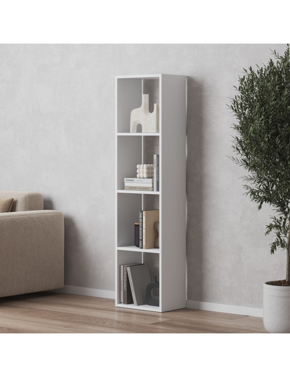 Стелаж VAYS M-53 Білий, книжкова полиця на 4 комірки, ЛДСП, 37×29×143 см - для дому, офісу, дитячої або вітальні