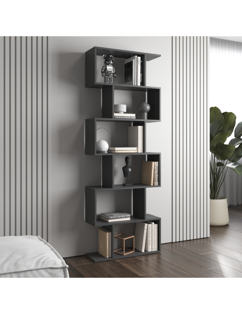 Полиця для книг VAYS M-56 Антрацит, стелаж на 6 полиць, ЛДСП, 70×24×195 см - для дому, вітальні, офісу