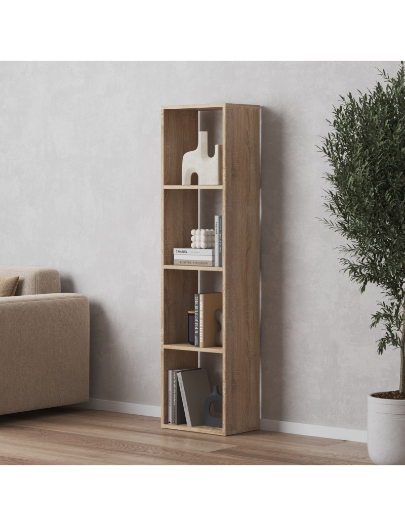 Стелаж VAYS M-53 Дуб Сонома, книжкова полиця на 4 комірки, ЛДСП, 37×29×143 см - для дому, офісу, дитячої або вітальні