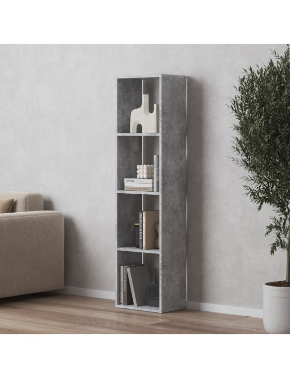 Стелаж VAYS M-53 Бетон, книжкова полиця на 4 комірки, ЛДСП, 37×29×143 см - для дому, офісу, дитячої або вітальні