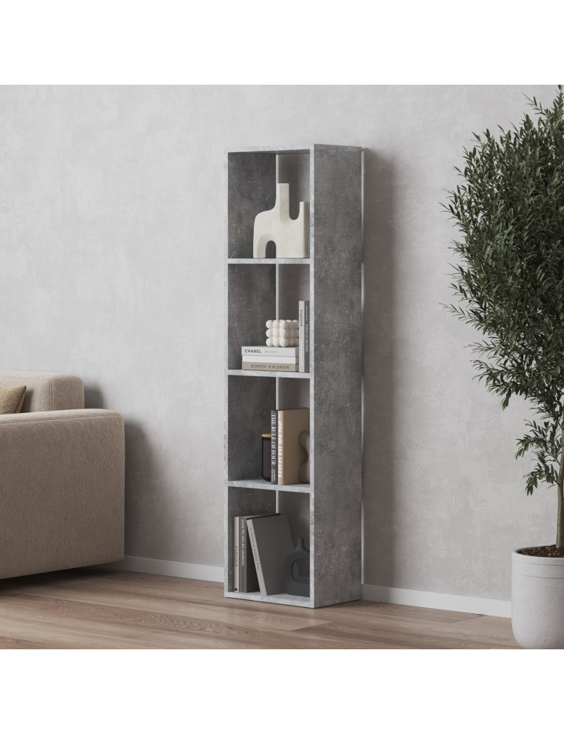 Стелаж VAYS M-53 Бетон, книжкова полиця на 4 комірки, ЛДСП, 37×29×143 см - для дому, офісу, дитячої або вітальні