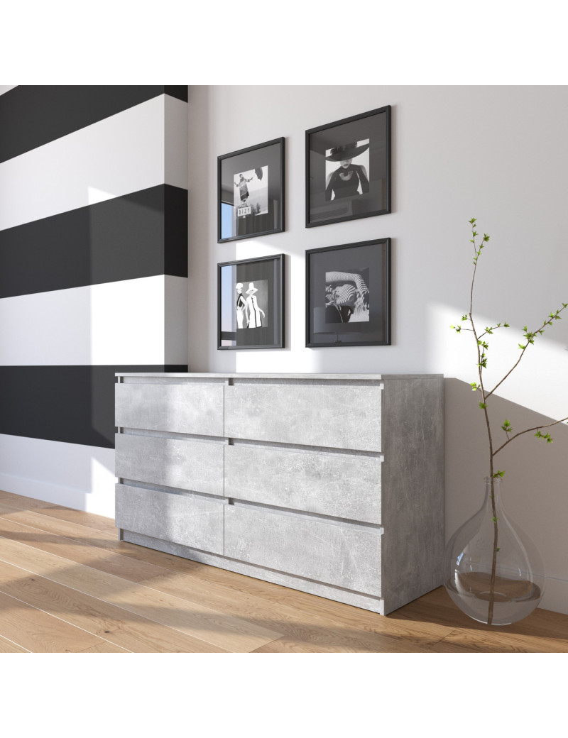 Комод VAYS R-7 Бетон, 6 шухляд без ручок, ЛДСП, 140×40×75 см– для дому, офісу, вітальні, спальні
