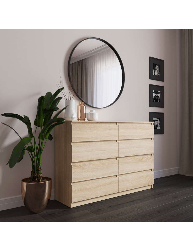 Комод VAYS R-8 Дуб Сонома, 8 шухляд без ручок, ЛДСП, 140×40×98 см – для спальні, вітальні, передпокою