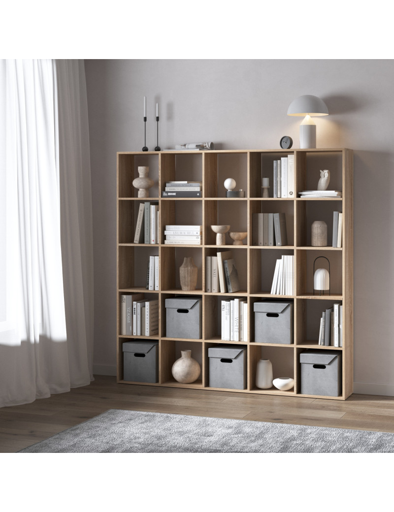 Стелаж VAYS M-4 Дуб Сонома, книжкова полиця з 25 комірками, ЛДСП, 178×29×178 см – для дому, офісу, дитячої або вітальні