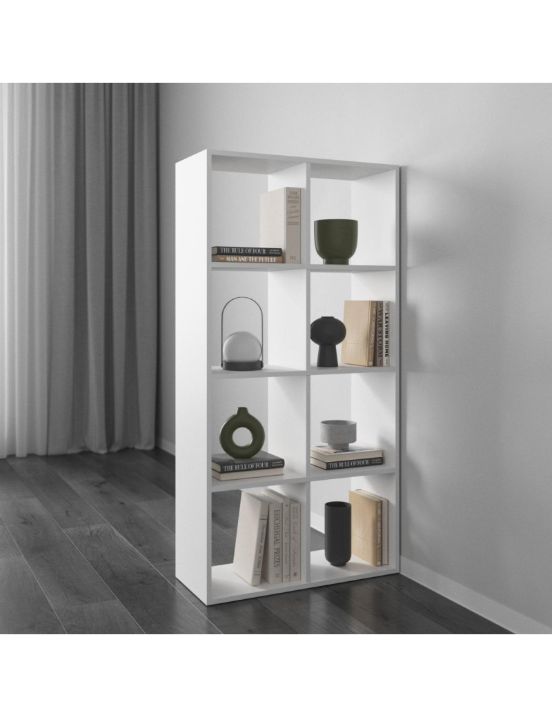 Стелаж VAYS M-10 Білий, книжкова полиця на 8 комірок, ЛДСП, 72×29×143 см - для дому, офісу, дитячої або вітальні