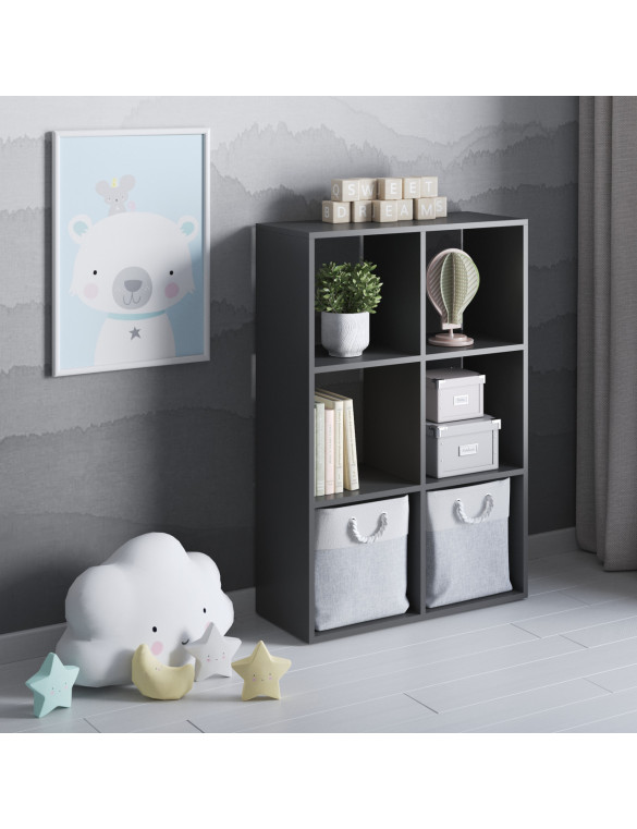 Стелаж VAYS M-58 Антрацит, книжкова полиця з 6 комірками, ЛДСП, 70×29×108 см - для дому, офісу, дитячої або вітальні