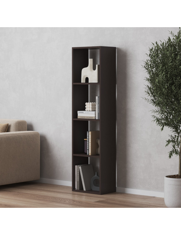 Стелаж VAYS M-53 Венге Темний, книжкова полиця на 4 комірки, ЛДСП, 37×29×143 см - для дому, офісу, дитячої або вітальні