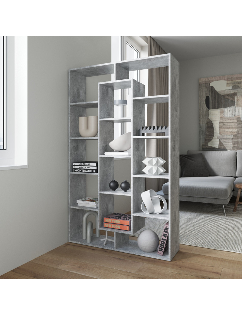 Стелаж VAYS M-7 Бетон, книжкова полиця на 14 комірок, ЛДСП, 108×29×178 см - для дому, офісу, дитячої або вітальні
