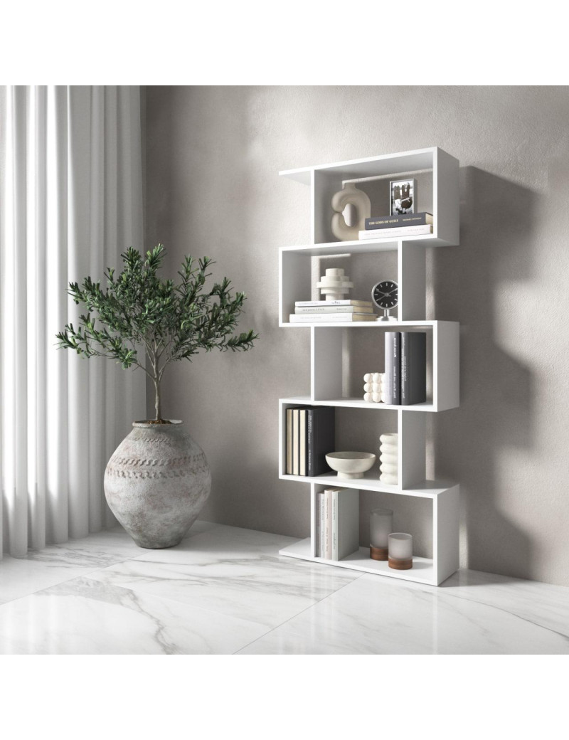 Полиця для книг VAYS M-12 Білий, стелаж на 5 полиць, ЛДСП, 70×24×163 см - для дому, вітальні, офісу
