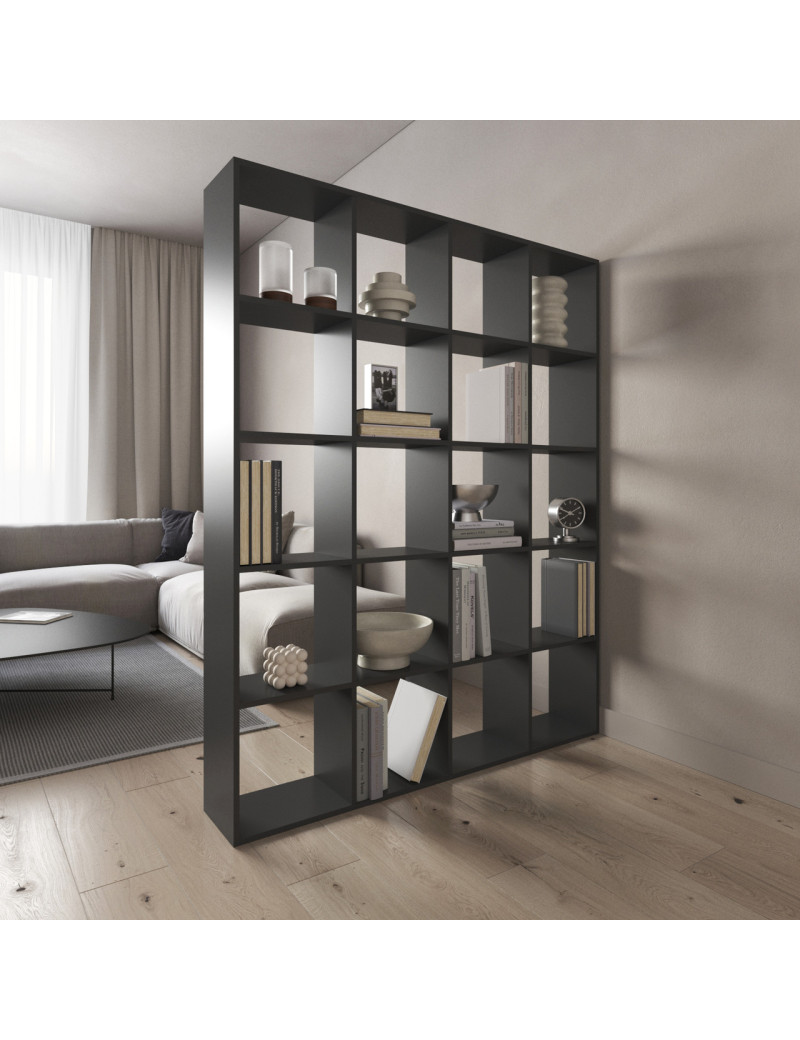 Стелаж VAYS M-3 Антрацит, книжкова полиця на 20 комірок, ЛДСП, 143×29×178 см - для дому, офісу, дитячої або вітальні
