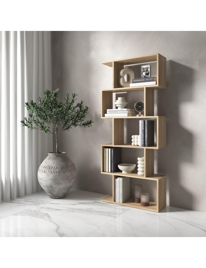Полиця для книг VAYS M-12 Дуб Сонома, стелаж на 5 полиць, ЛДСП, 70×24×163 см - для дому, вітальні, офісу