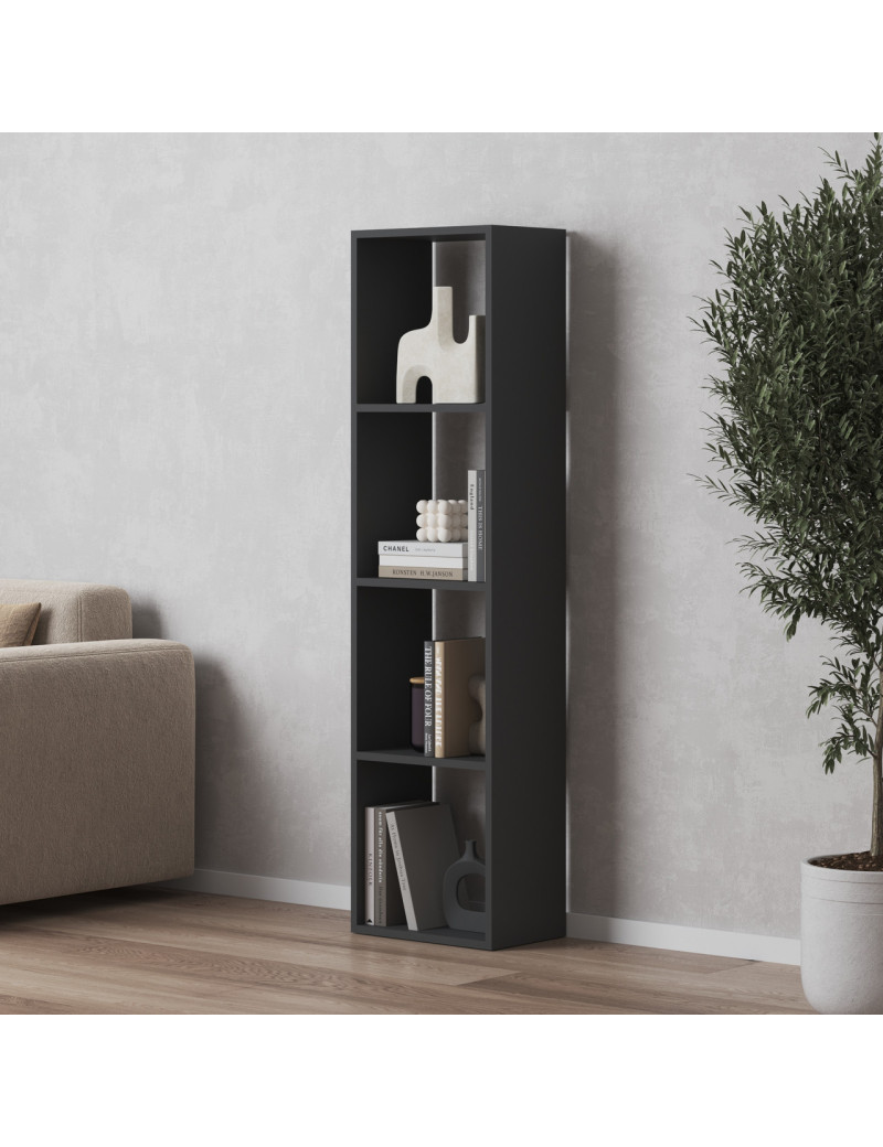 Стелаж VAYS M-53 Антрацит, книжкова полиця на 4 комірки, ЛДСП, 37×29×143 см - для дому, офісу, дитячої або вітальні
