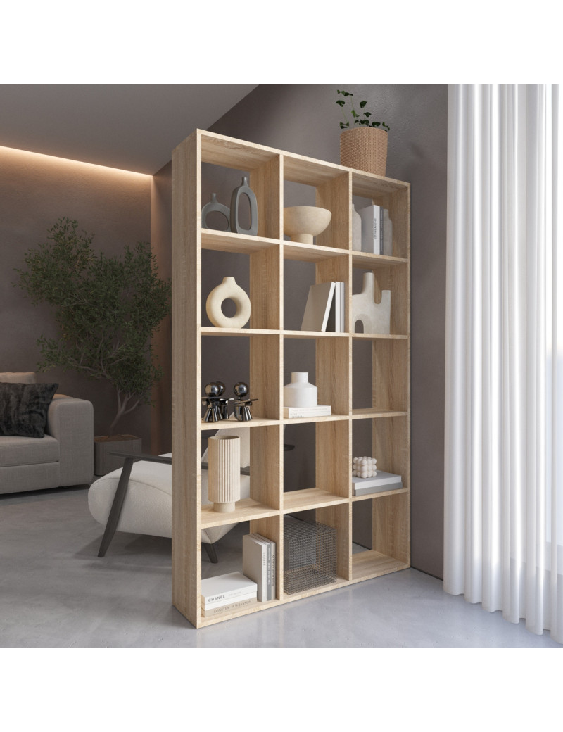 Стелаж VAYS M-2 Дуб Сонома, книжкова полиця на 15 комірок, ЛДСП, 108×29×178 см - для дому, офісу, дитячої або вітальні