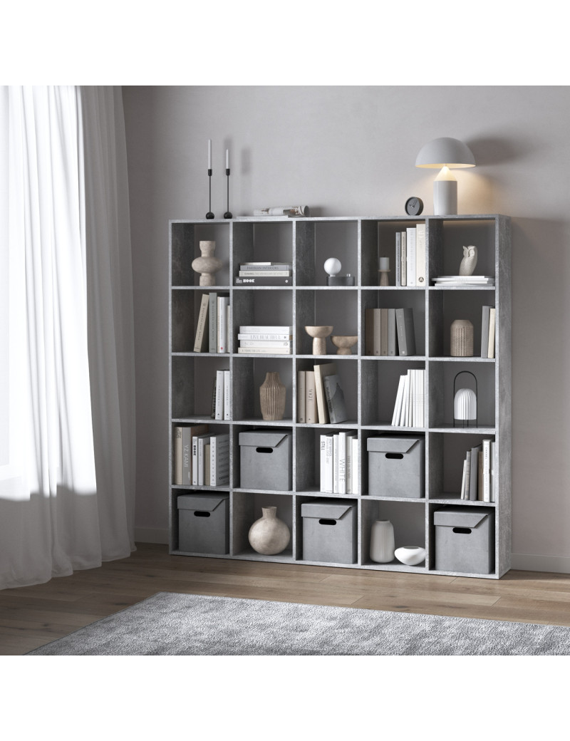 Стелаж VAYS M-4 Бетон, книжкова полиця з 25 комірками, ЛДСП, 178×29×178 см – для дому, офісу, дитячої або вітальні