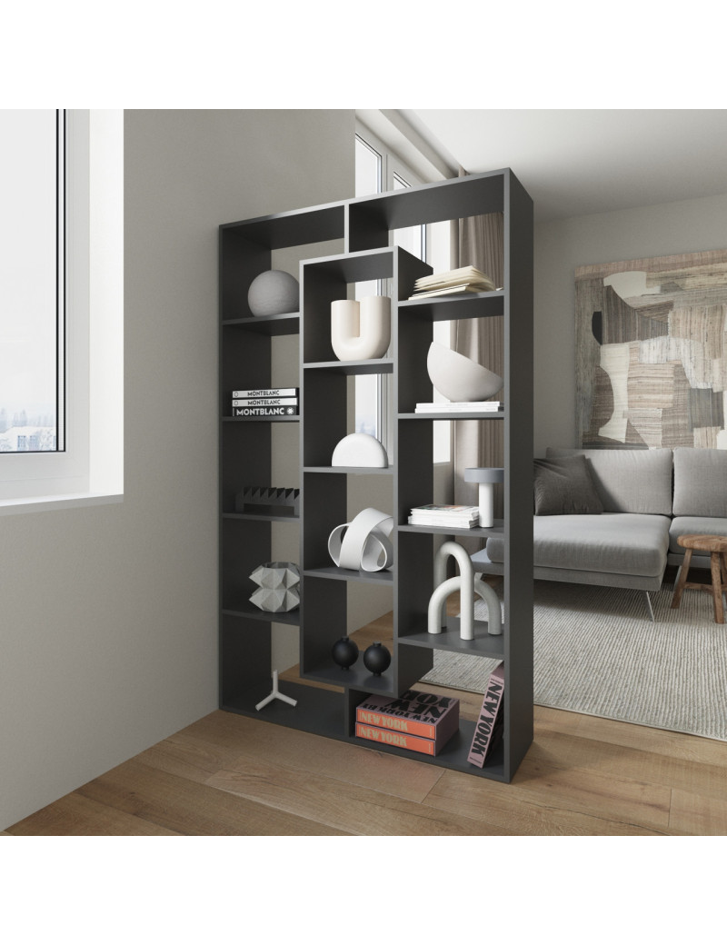 Стелаж VAYS M-7 Антрацит, книжкова полиця на 14 комірок, ЛДСП, 108×29×178 см - для дому, офісу, дитячої або вітальні