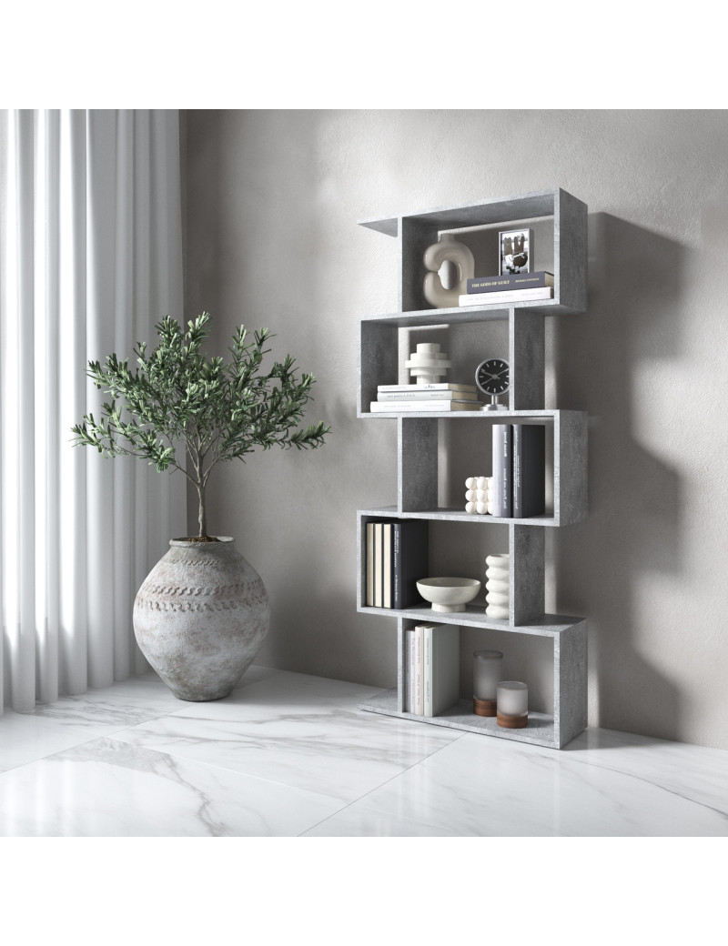 Полиця для книг VAYS M-12 Бетон, стелаж на 5 полиць, ЛДСП, 70×24×163 см - для дому, вітальні, офісу
