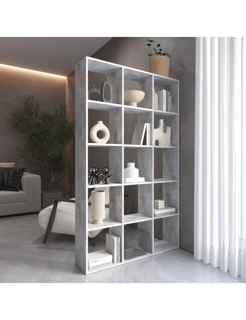 Стелаж VAYS M-2 Бетон, книжкова полиця на 15 комірок, ЛДСП, 108×29×178 см - для дому, офісу, дитячої або вітальні