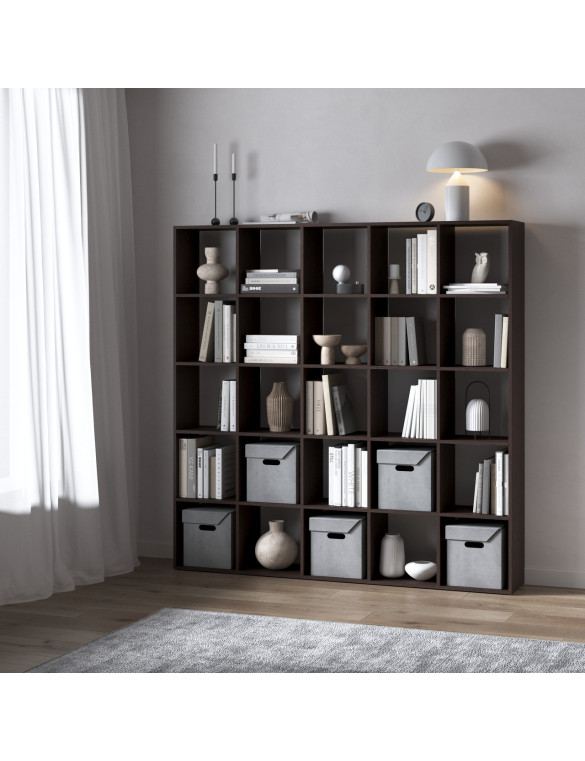 Стелаж VAYS M-4 Венге Темний, книжкова полиця з 25 комірками, ЛДСП, 178×29×178 см – для дому, офісу, дитячої або вітальні