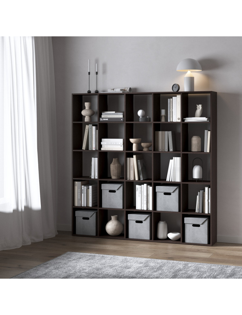 Стелаж VAYS M-4 Венге Темний, книжкова полиця з 25 комірками, ЛДСП, 178×29×178 см – для дому, офісу, дитячої або вітальні