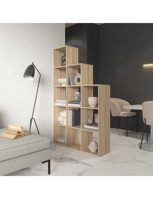 Стелаж VAYS M-6 Дуб Сонома, книжкова полиця на 12 комірок, ЛДСП, 108×29×178 см - для дому, офісу, дитячої або вітальні