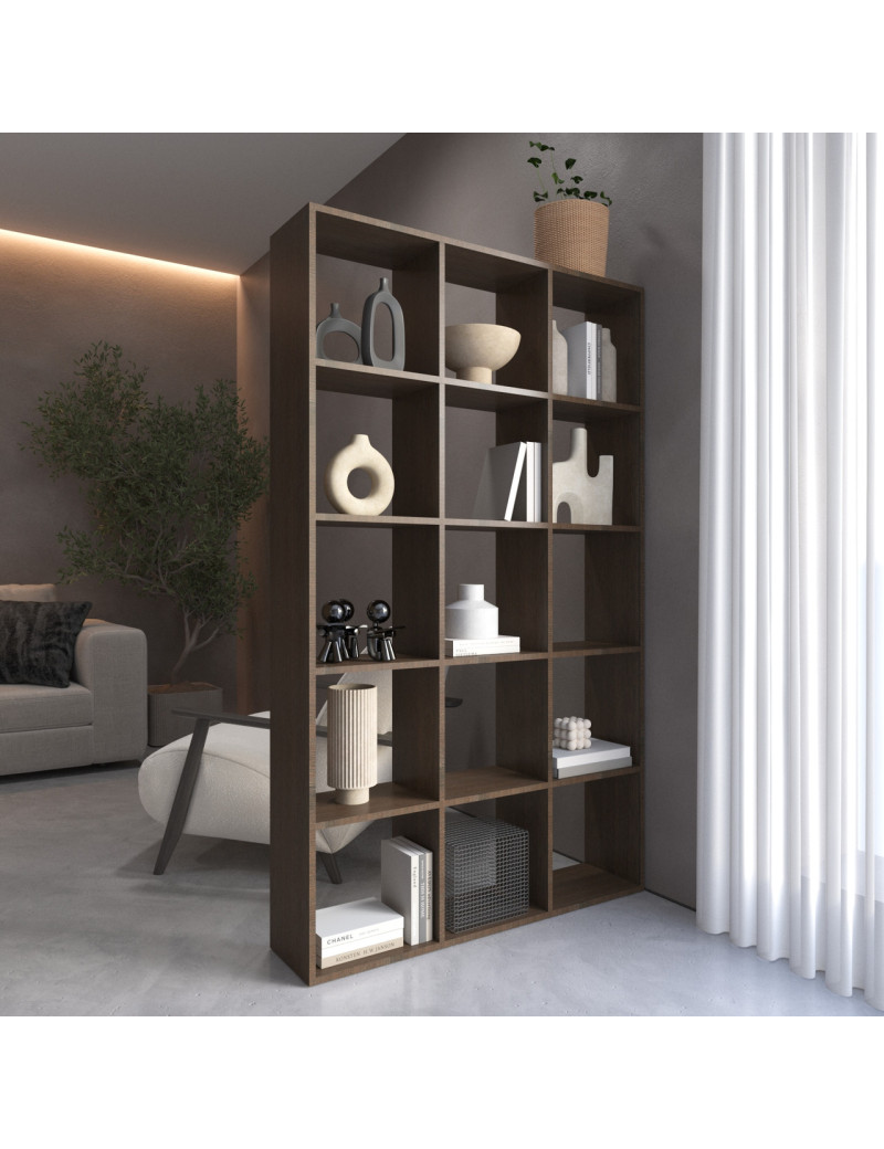 Стелаж VAYS M-2 Венге Темний, книжкова полиця на 15 комірок, ЛДСП, 108×29×178 см - для дому, офісу, дитячої або вітальні