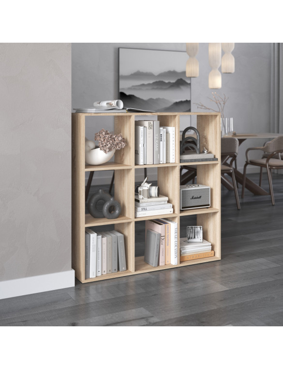 Стелаж VAYS M-20 Дуб Сонома, книжкова полиця з 9 комірками, ЛДСП, 108×29×108 см - для дому, офісу, дитячої або вітальні