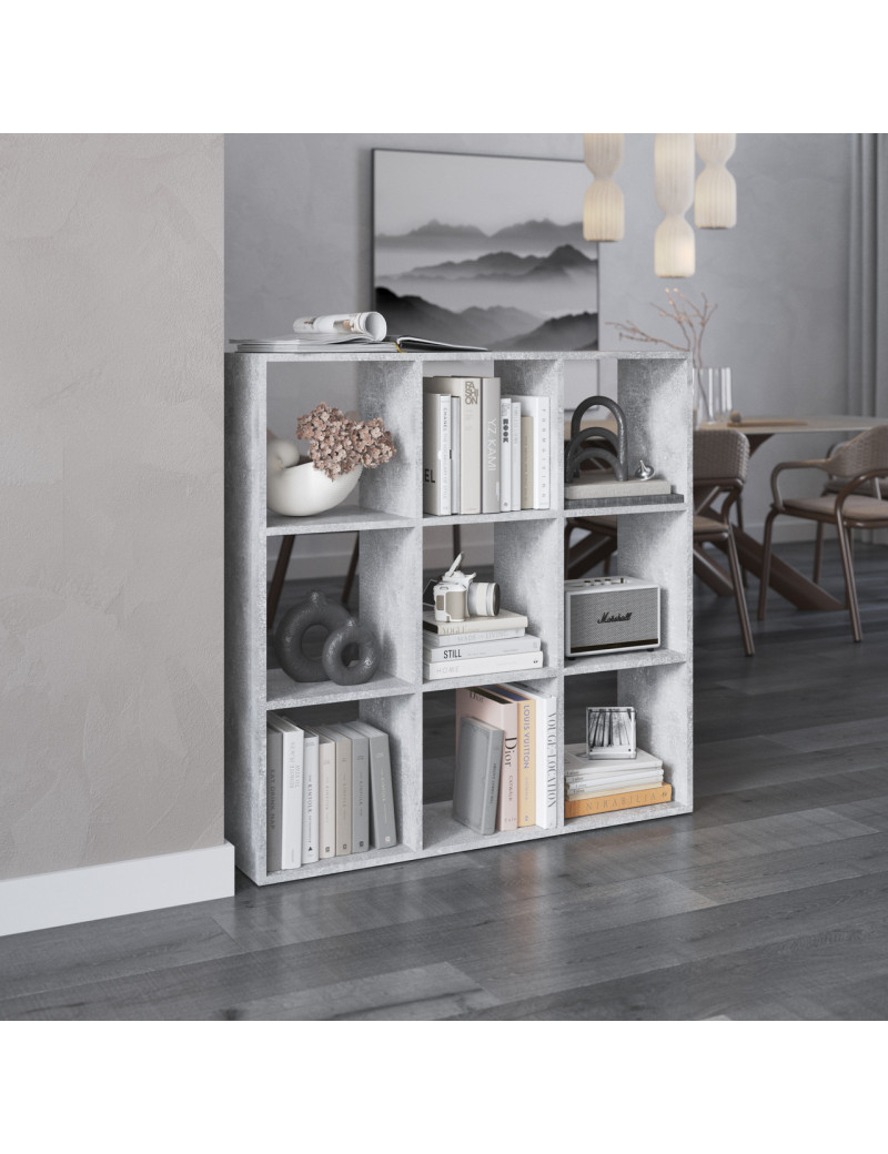 Стелаж VAYS M-20 Бетон, книжкова полиця з 9 комірками, ЛДСП, 108×29×108 см - для дому, офісу, дитячої або вітальні