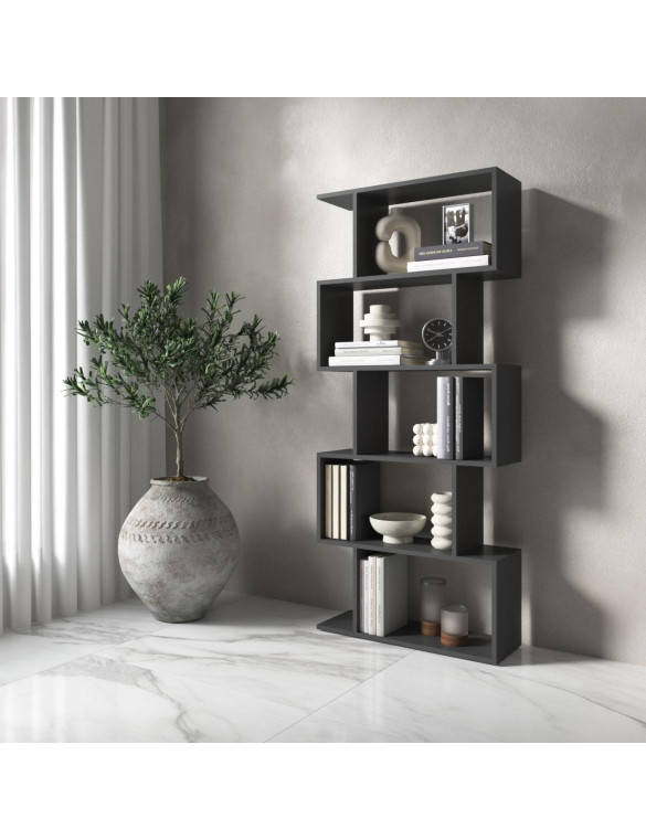 Полиця для книг VAYS M-12 Антрацит, стелаж на 5 полиць, ЛДСП, 70×24×163 см - для дому, вітальні, офісу