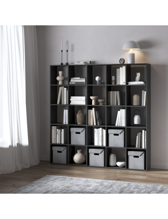 Стелаж VAYS M-4 Антрацит, книжкова полиця з 25 комірками, ЛДСП, 178×29×178 см – для дому, офісу, дитячої або вітальні
