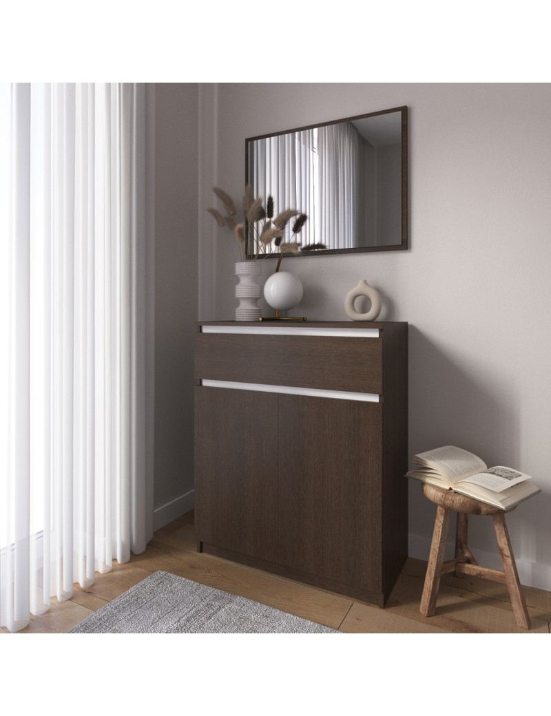 Комод тумба VAYS R-23 Венге Темний-Білі планки, з шухлядою та відділенням з полицями, без ручок, ЛДСП, 80×40×98 см - для дому, спальні, передпокою