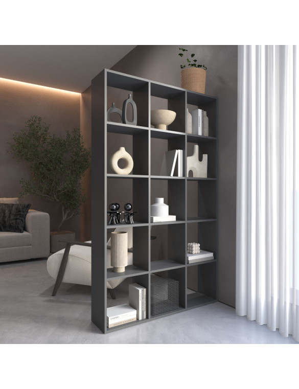 Стелаж VAYS M-2 Антрацит, книжкова полиця на 15 комірок, ЛДСП, 108×29×178 см - для дому, офісу, дитячої або вітальні